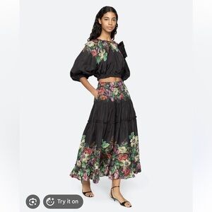 Sea New York Black Floral Midi Skirt